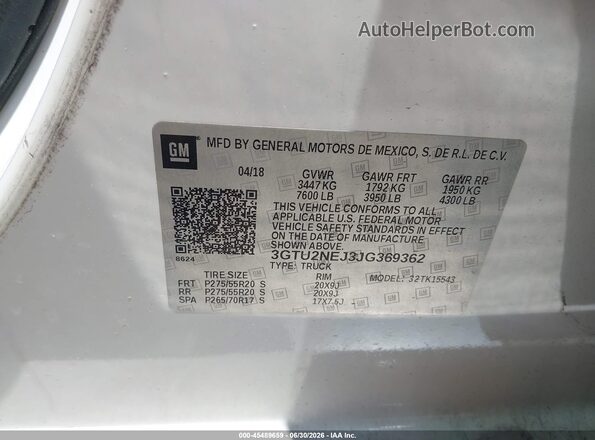 3GTU2NEJ3JG369362 2018 GMC SIERRA Белый Вид подкапотного пространства