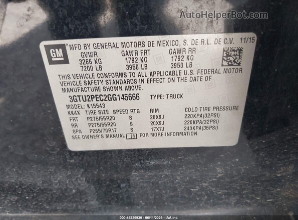 3GTU2PEC2GG145666 2016 GMC SIERRA Black Vista del compartimento del motor