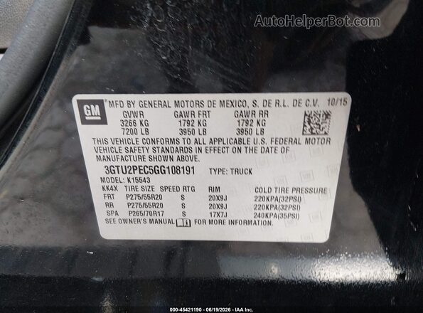 3GTU2PEC5GG108191 2016 GMC SIERRA Black Engine compartment view