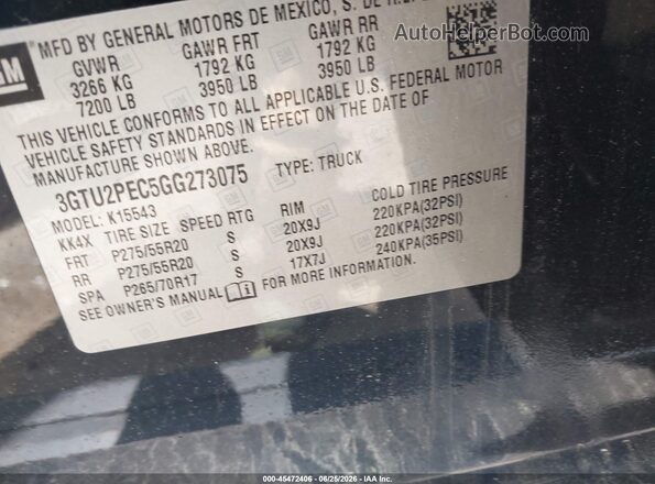 3GTU2PEC5GG273075 2016 GMC SIERRA Черный Вид подкапотного пространства