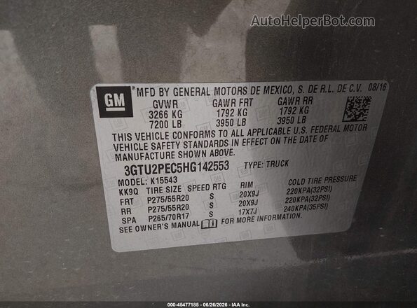 3GTU2PEC5HG142553 2017 GMC SIERRA Gray Շարժիչի բաժամունքի տեսք