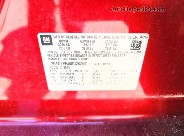 3GTU2PEJ6GG282561 2016 GMC SIERRA Red Շարժիչի բաժամունքի տեսք