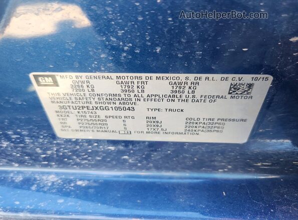 3GTU2PEJXGG105043 2016 GMC SIERRA Blue Vista del compartimento del motor