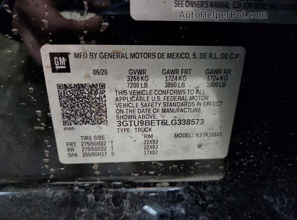 3GTU9BET6LG338573 2020 GMC SIERRA Black 