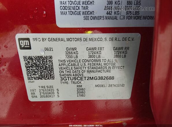 3GTU9CET2MG382688 2021 GMC SIERRA Red Widok komory silnika