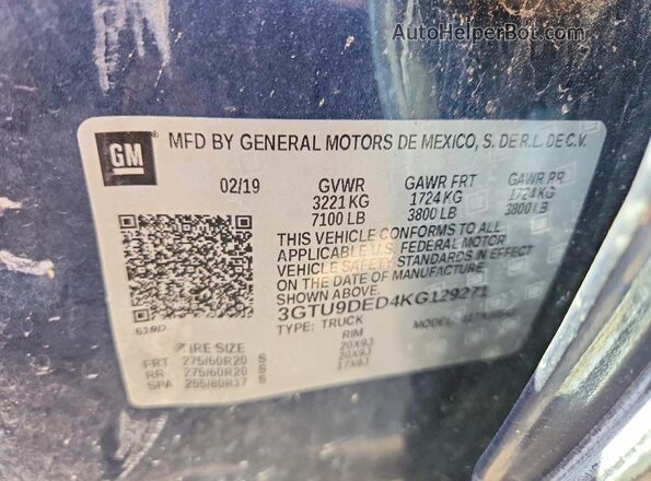 3GTU9DED4KG129271 2019 GMC SIERRA Blue Vista del compartimento del motor