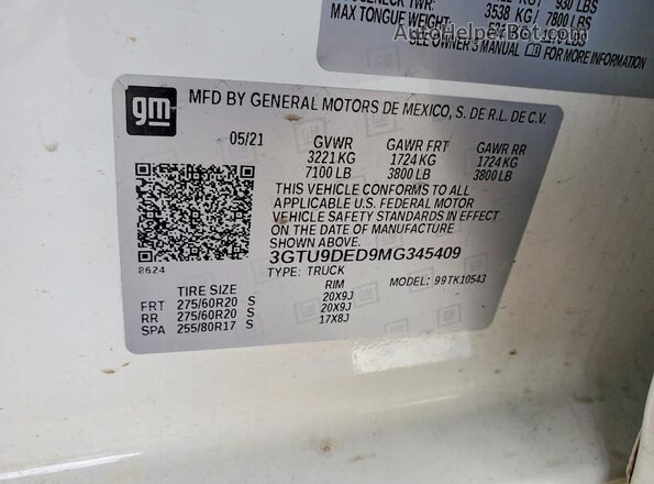3GTU9DED9MG345409 2021 GMC SIERRA White Vista del compartimento del motor
