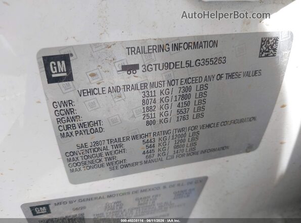 3GTU9DEL5LG355263 2020 GMC SIERRA White ძრავის განყოფილების ხედი