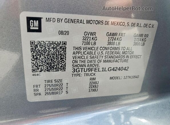 3GTU9FEL1LG424042 2020 GMC SIERRA Gray Widok komory silnika