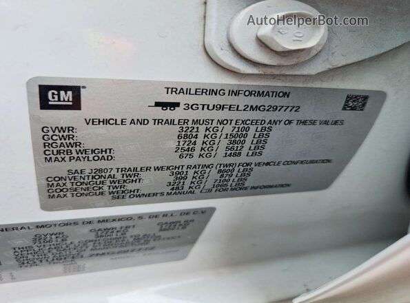 3GTU9FEL2MG297772 2021 GMC SIERRA White Widok naklejki z numerem VIN