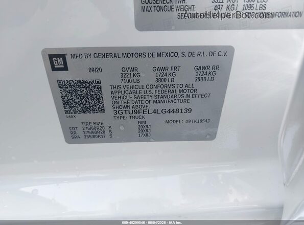 3GTU9FEL4LG448139 2020 GMC SIERRA Белый Вид подкапотного пространства