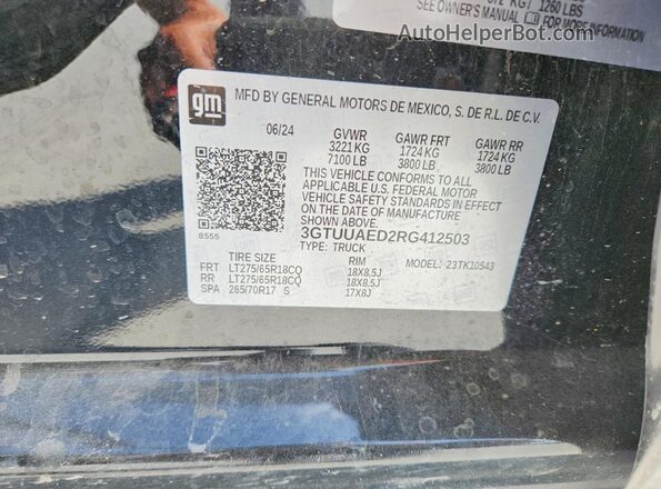 3GTUUAED2RG412503 2024 GMC SIERRA Black VIN კოდის სტიკერის ხედი