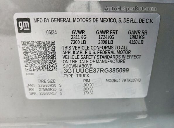 3GTUUCE87RG385099 2024 GMC SIERRA Gray Widok komory silnika