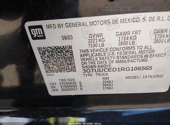 3GTUUCED1RG106565 2024 GMC SIERRA Black Շարժիչի բաժամունքի տեսք