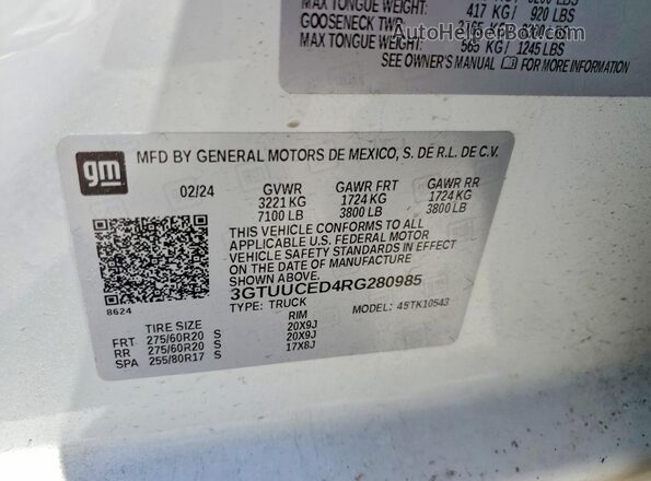 3GTUUCED4RG280985 2024 GMC SIERRA White 