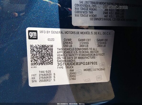 3GTUUDE81PG187931 2023 GMC SIERRA Blue Engine compartment view