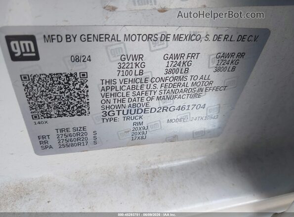 3GTUUDED2RG461704 2024 GMC SIERRA White Engine compartment view
