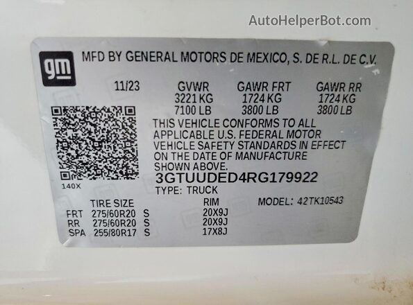 3GTUUDED4RG179922 2024 GMC SIERRA White 