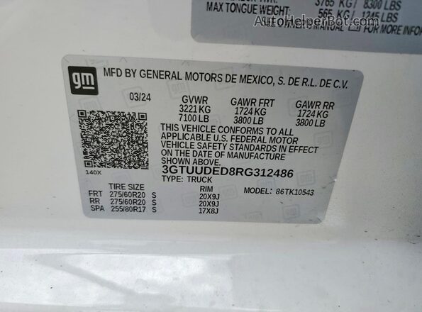 3GTUUDED8RG312486 2024 GMC SIERRA White Engine compartment view
