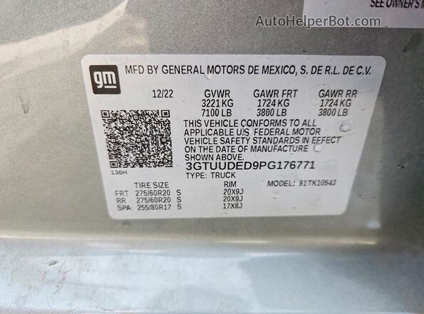 3GTUUDED9PG176771 2023 GMC SIERRA Gray Вид наклейки з VIN-кодом