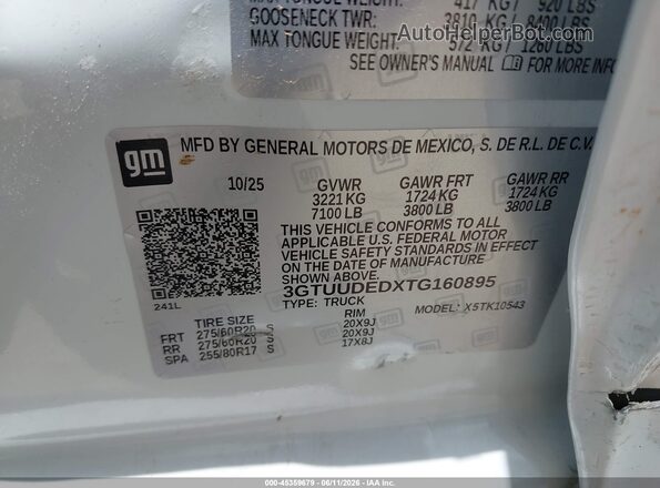 3GTUUDEDXTG160895 2026 GMC SIERRA Белый Вид подкапотного пространства
