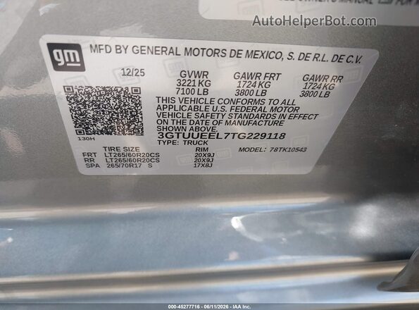 3GTUUEEL7TG229118 2026 GMC SIERRA Gray Вид підкапотного простору