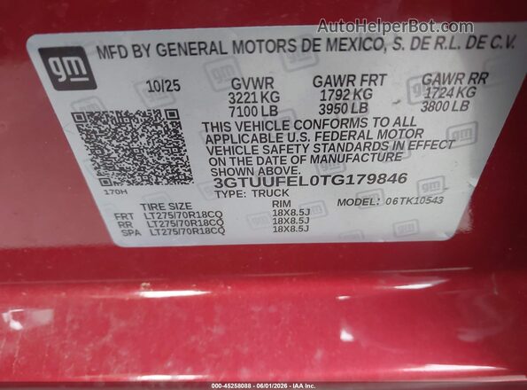 3GTUUFEL0TG179846 2026 GMC SIERRA Red ძრავის განყოფილების ხედი