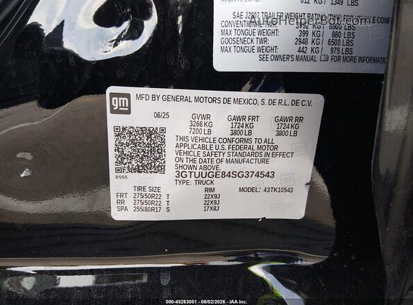 3GTUUGE84SG374543 2025 GMC SIERRA Black Вид підкапотного простору
