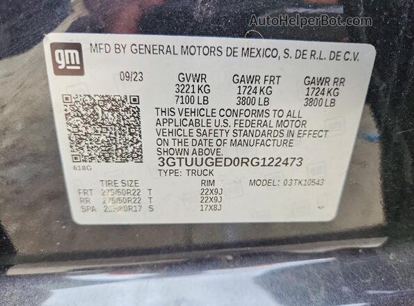 3GTUUGED0RG122473 2024 GMC SIERRA Gray Вид наклейки з VIN-кодом