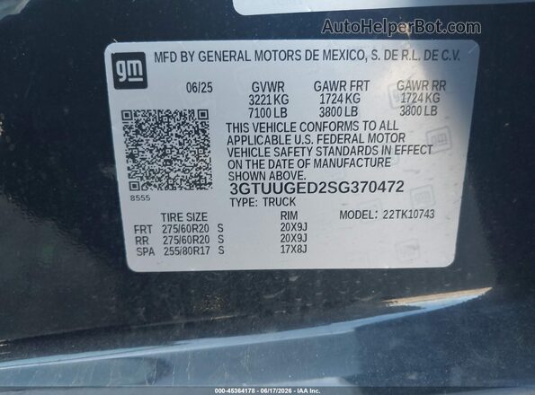 3GTUUGED2SG370472 2025 GMC SIERRA Black Engine compartment view