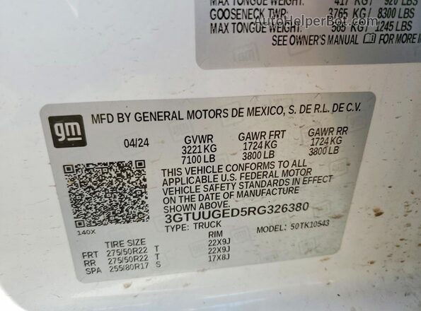 3GTUUGED5RG326380 2024 GMC SIERRA White Շարժիչի բաժամունքի տեսք