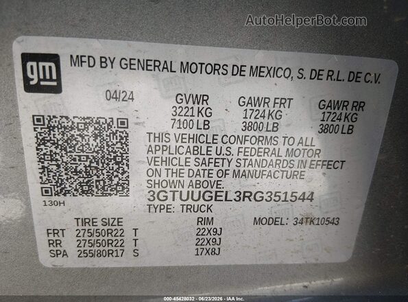 3GTUUGEL3RG351544 2024 GMC SIERRA Gray ძრავის განყოფილების ხედი
