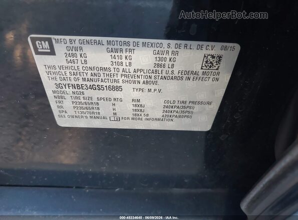 3GYFNBE34GS516885 2016 CADILLAC SRX Black Вид підкапотного простору
