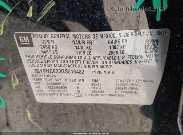 3GYFNCE33GS516432 2016 CADILLAC SRX Black Engine compartment view