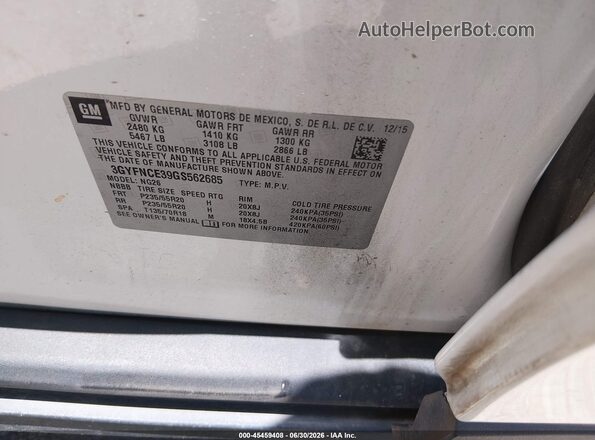 3GYFNCE39GS562685 2016 CADILLAC SRX White Вид підкапотного простору