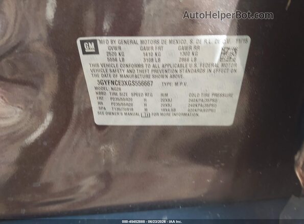 3GYFNCE3XGS556667 2016 CADILLAC SRX Burgundy Engine compartment view