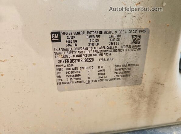 3GYFNDE37GS528220 2016 CADILLAC SRX Tan სალონის 360-გრადუსიანი ხედი