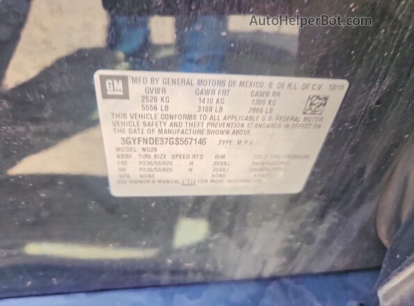 3GYFNDE37GS567146 2016 CADILLAC SRX Black VIN կոդի պիտակի տեսք
