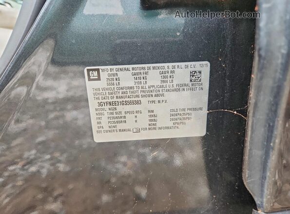 3GYFNEE31GS569383 2016 CADILLAC SRX Charcoal Vista de la etiqueta del VIN
