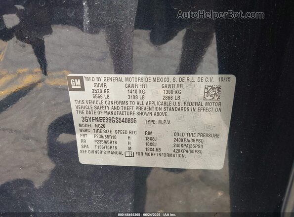 3GYFNEE36GS540896 2016 CADILLAC SRX Dark Blue Вид підкапотного простору