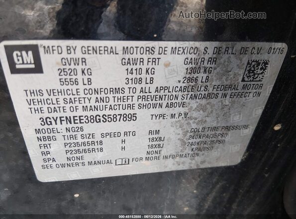 3GYFNEE38GS587895 2016 CADILLAC SRX Black Вид підкапотного простору