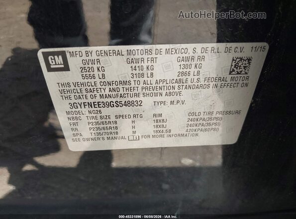 3GYFNEE39GS548832 2016 CADILLAC SRX Black 