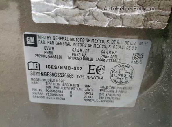 3GYFNGE36GS526685 2016 CADILLAC SRX Tan Widok wnętrza 360 stopni