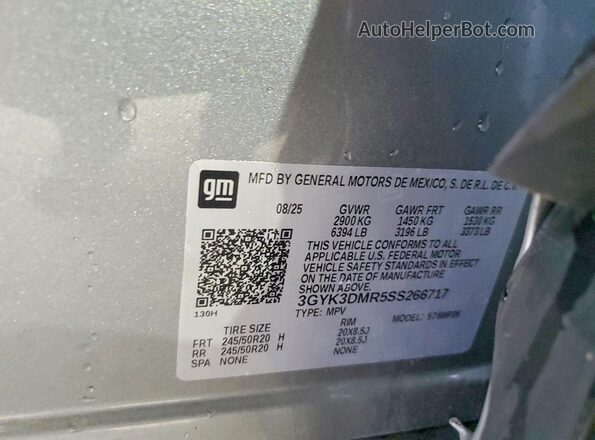 3GYK3DMR5SS266717 2025 CADILLAC OPTIQ Gray VIN კოდის სტიკერის ხედი