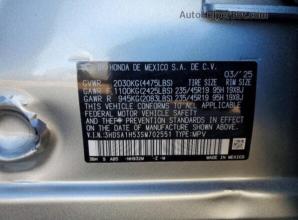 3HDSA1H53SM702551 2025 ACURA ADX Silver Շարժիչի բաժամունքի տեսք
