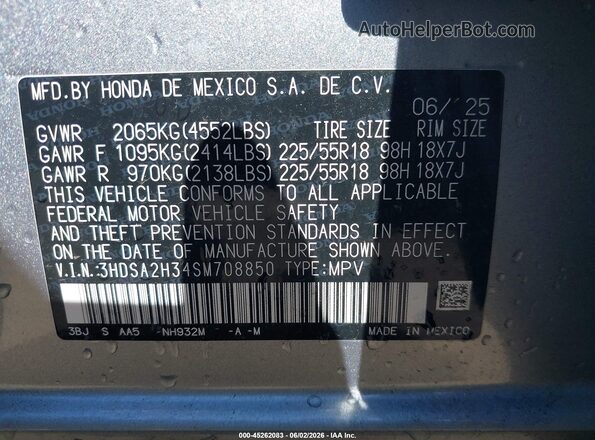 3HDSA2H34SM708850 2025 ACURA ADX Silver Vista del compartimento del motor