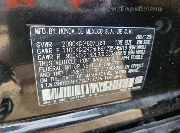3HDSA2H57SM711775 2025 ACURA ADX Black Vista de la etiqueta del VIN