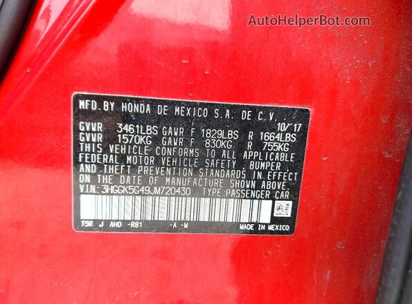 3HGGK5G49JM720430 2018 HONDA FIT Red 