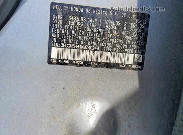 3HGGK5H41KM740249 2019 HONDA FIT Silver 