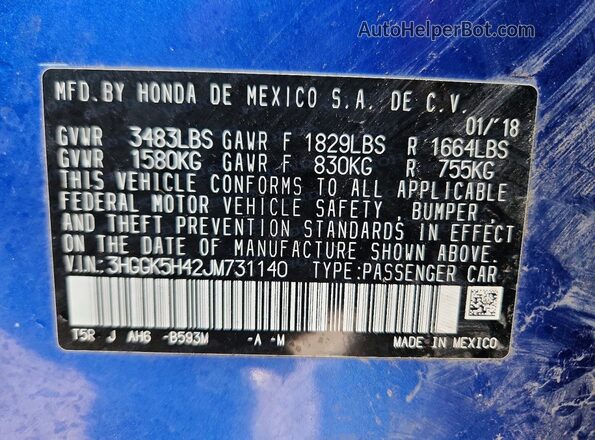 3HGGK5H42JM731140 2018 HONDA FIT Blue 